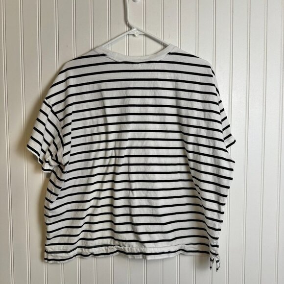 Old Navy Black White Stripe Drop Shoulder Short Sleeve Tee N8 Slightly Cropped - Picture 5 of 5